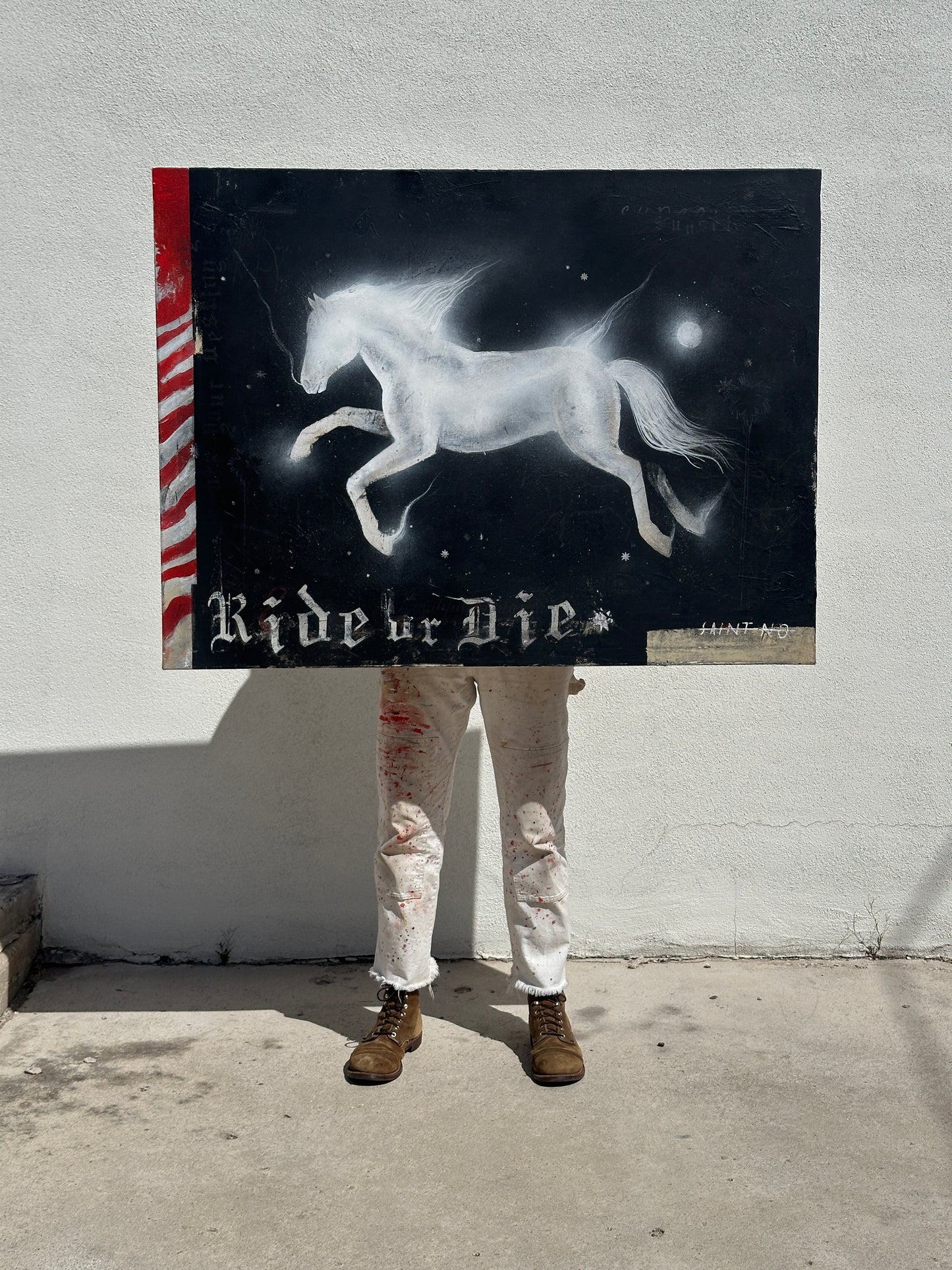 SAINT NO | "Ride or Die" 3'x4' | Acrylic, gesso, spray paint, enamel on canvas