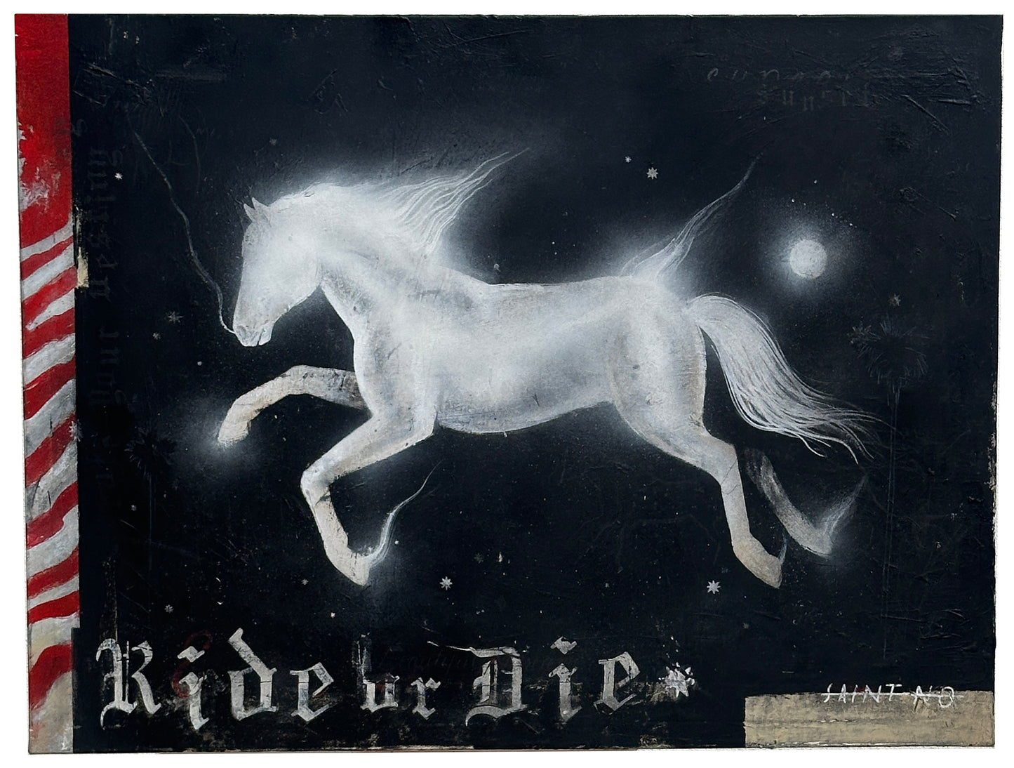 SAINT NO | "Ride or Die" 3'x4' | Acrylic, gesso, spray paint, enamel on canvas