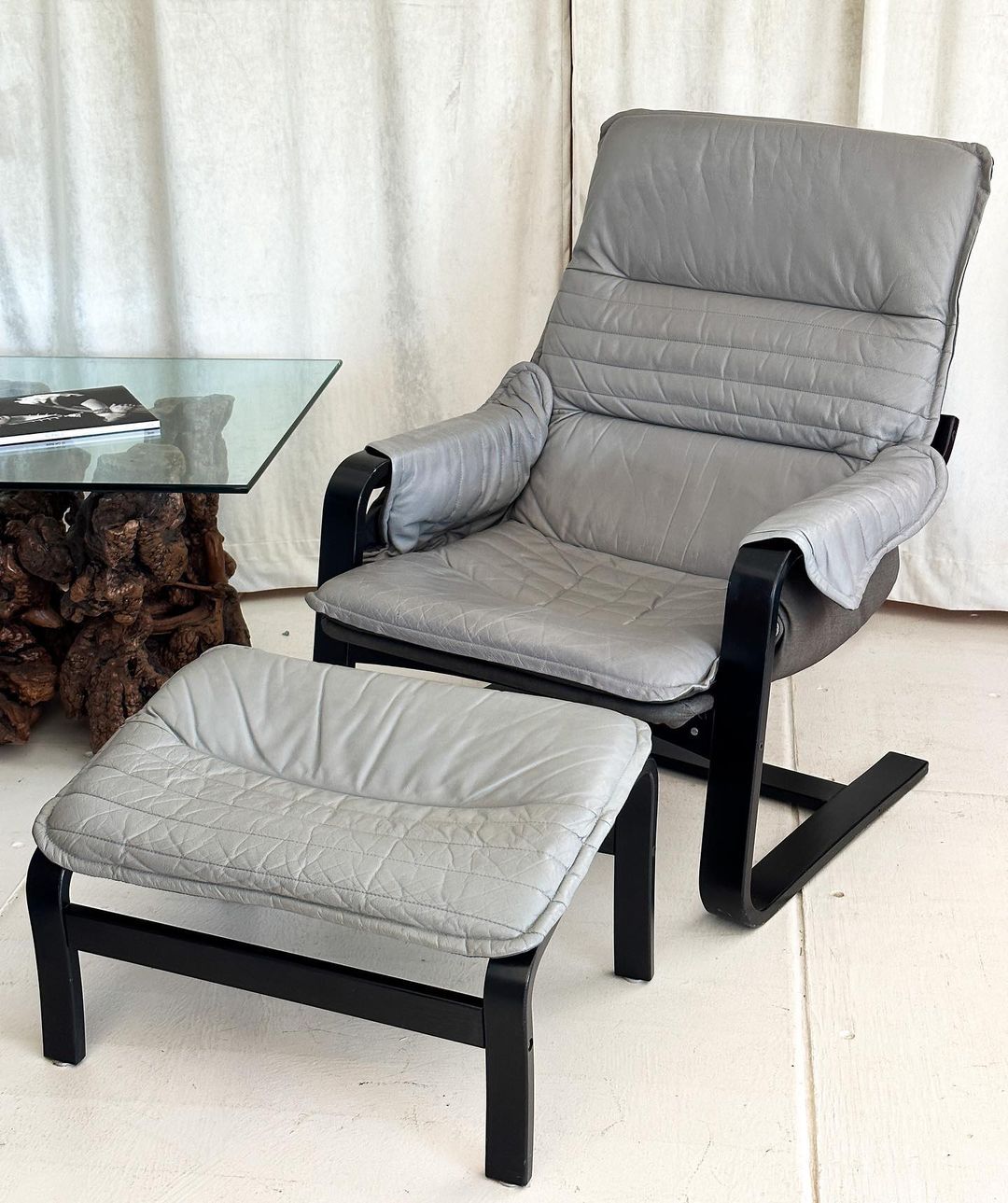 Vintage Klote Leather Lounge Chair w/ Ottoman, by Carl Klote