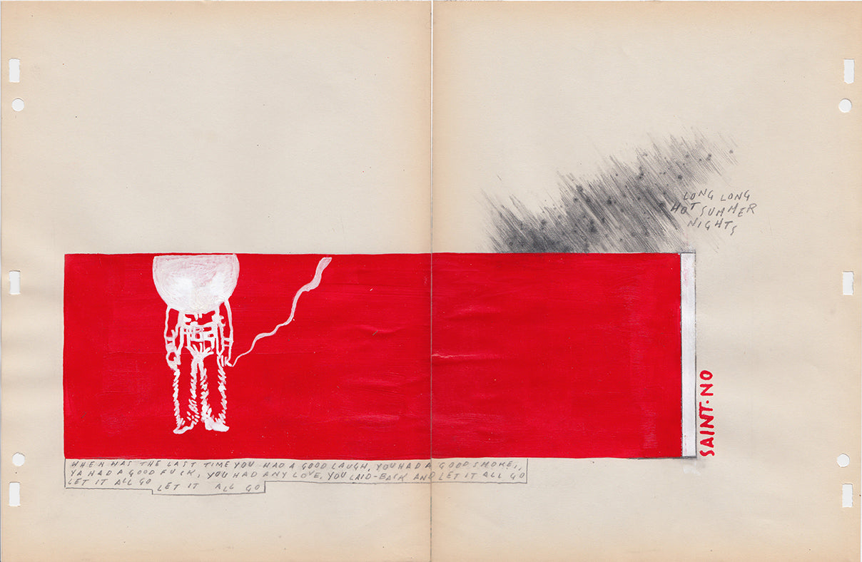 SAINT NO "Long Hot Summer Nights" | 16.75"x11" pencil, acrilic and gesso on found paper in natural wood frame