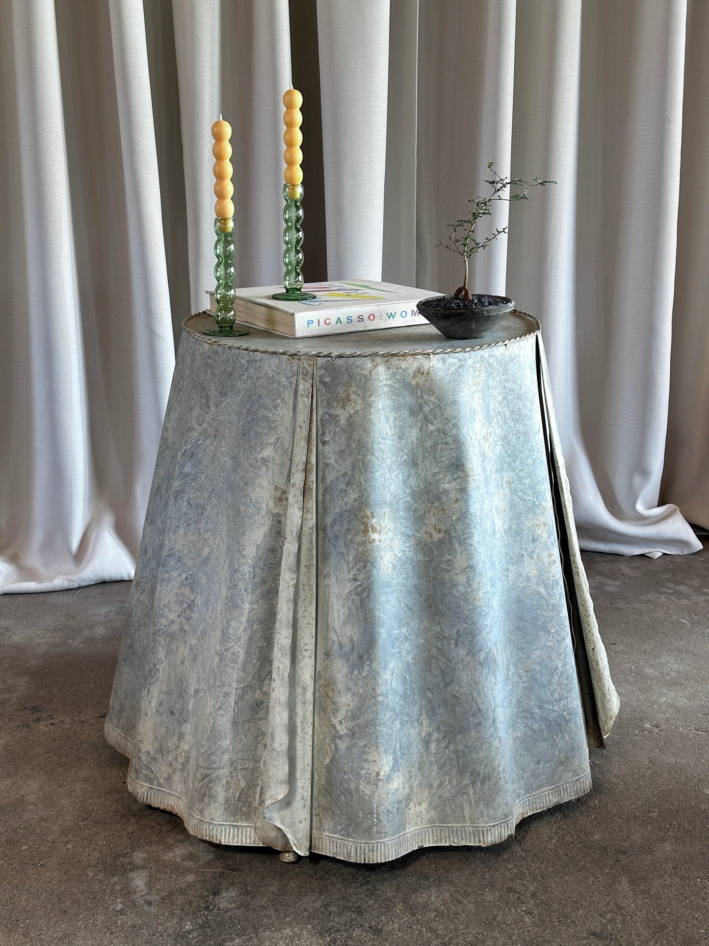 Vintage "Trompe l'oeil" Draped Galvanized Steel Table