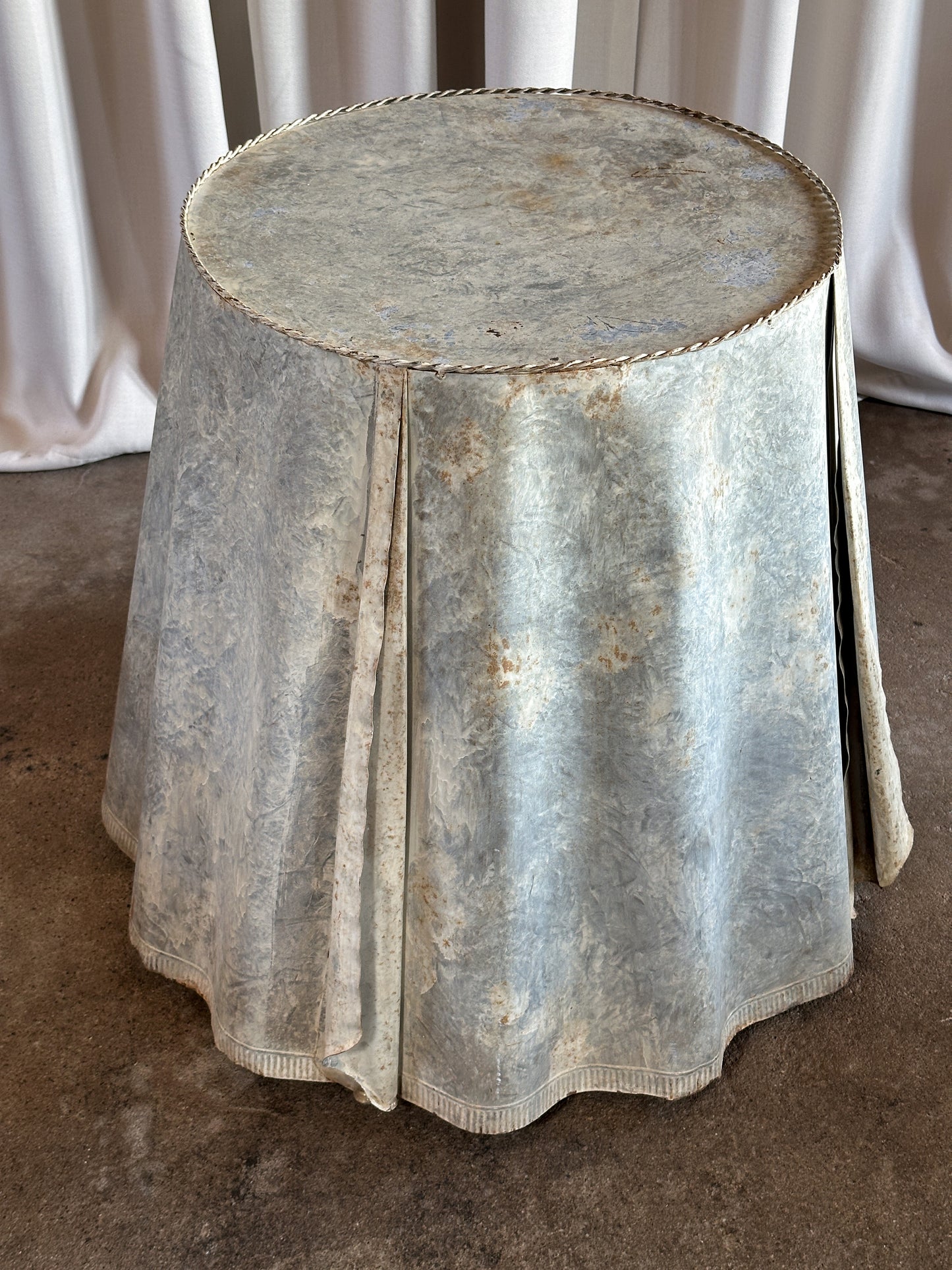 Vintage "Trompe l'oeil" Draped Galvanized Steel Table