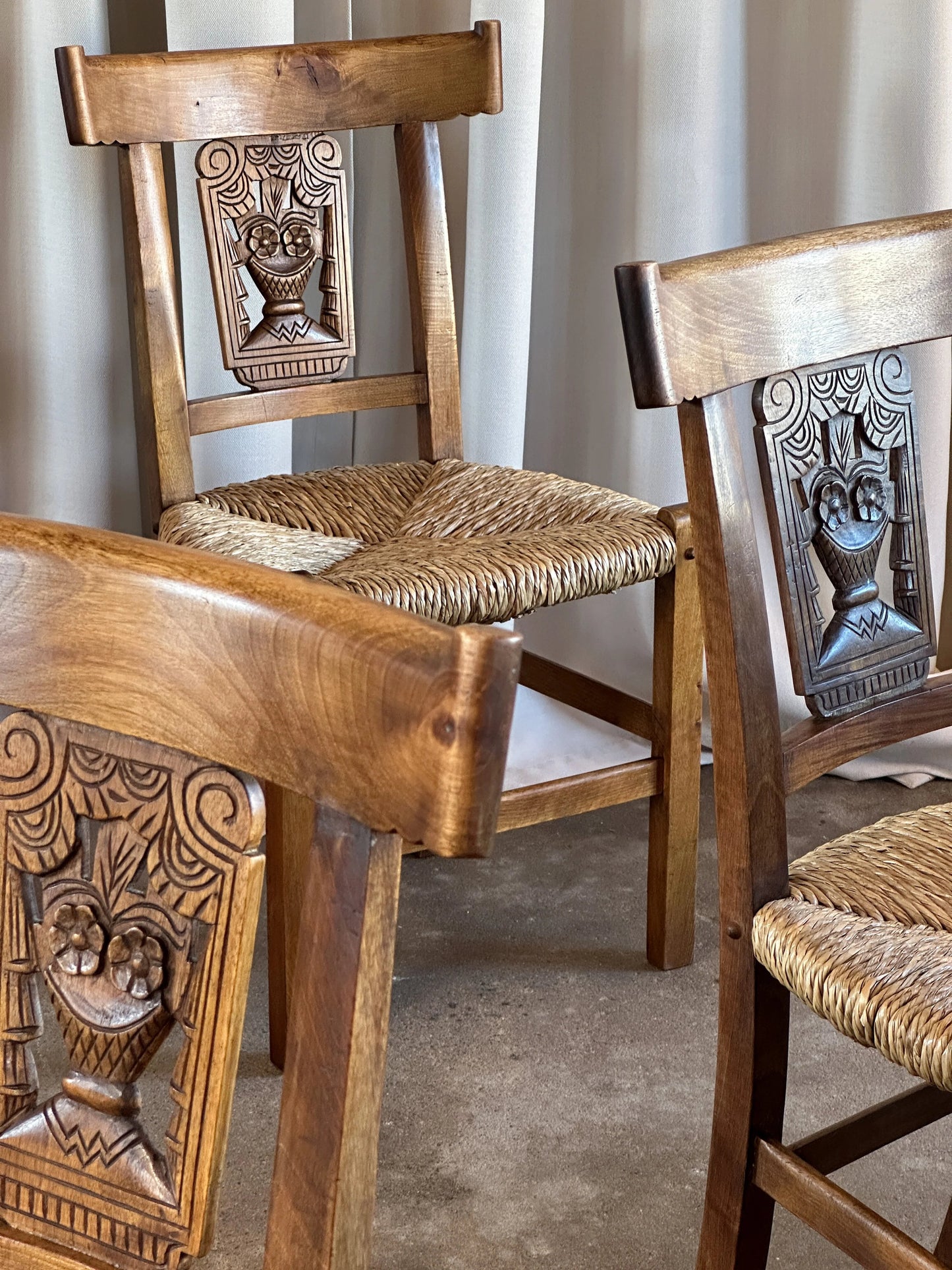 Vintage Spanish Rush Seat Dining Chairs (set of 4) | Made in Spain