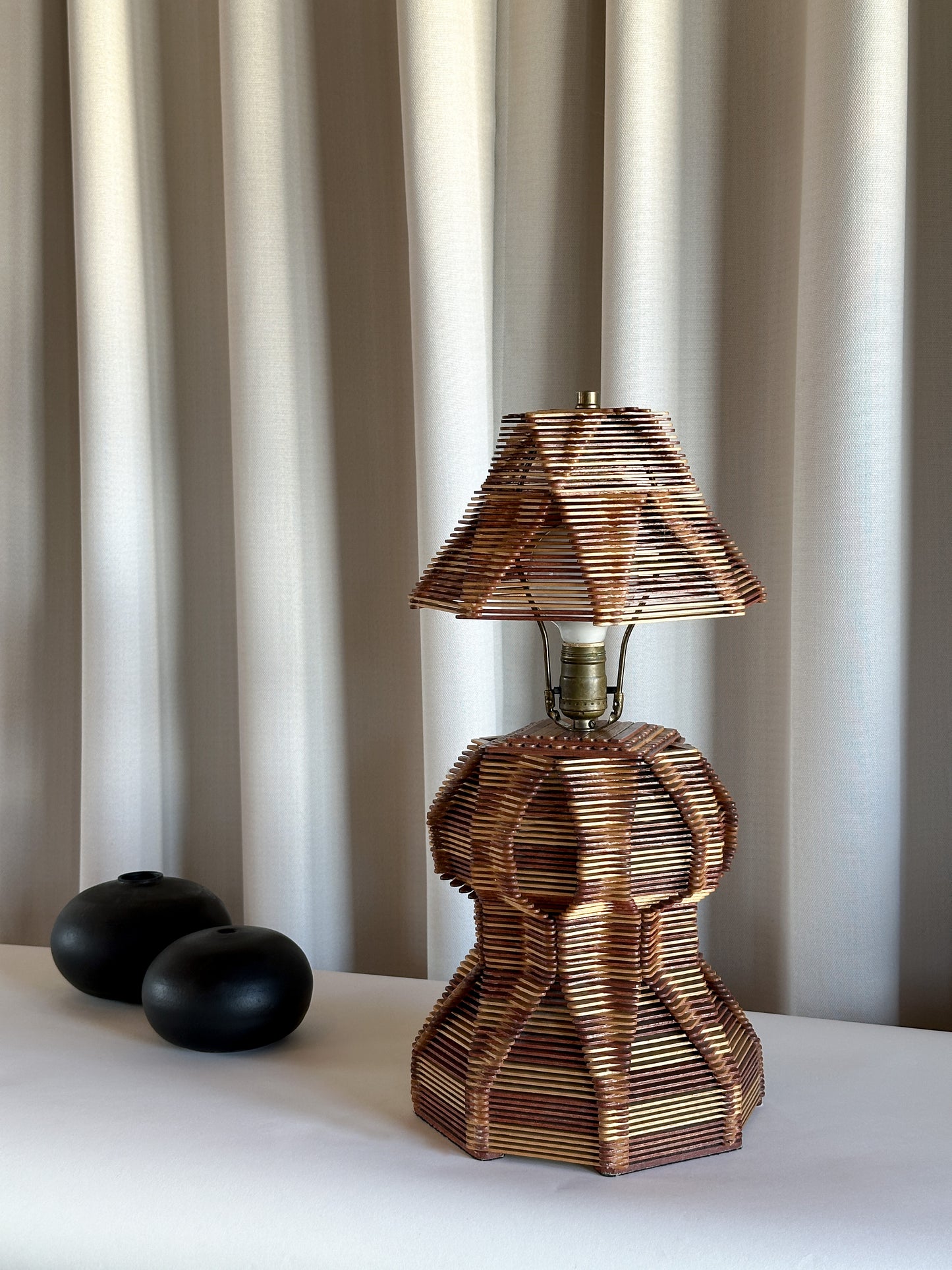 Vintage Folk Art Popsicle Stick Lamp