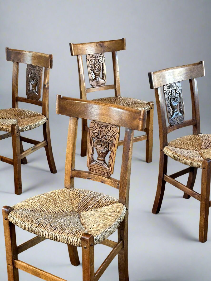 Vintage Spanish Rush Seat Dining Chairs (set of 4) | Made in Spain